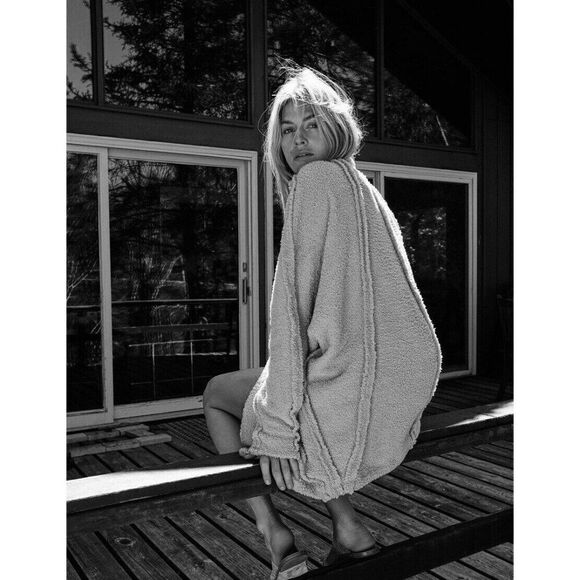 NWT FREE PEOPLE Sz M FOGGY MORNING CARDI FUZZY OPEN CARDIGAN SWEATER - Picture 3 of 6